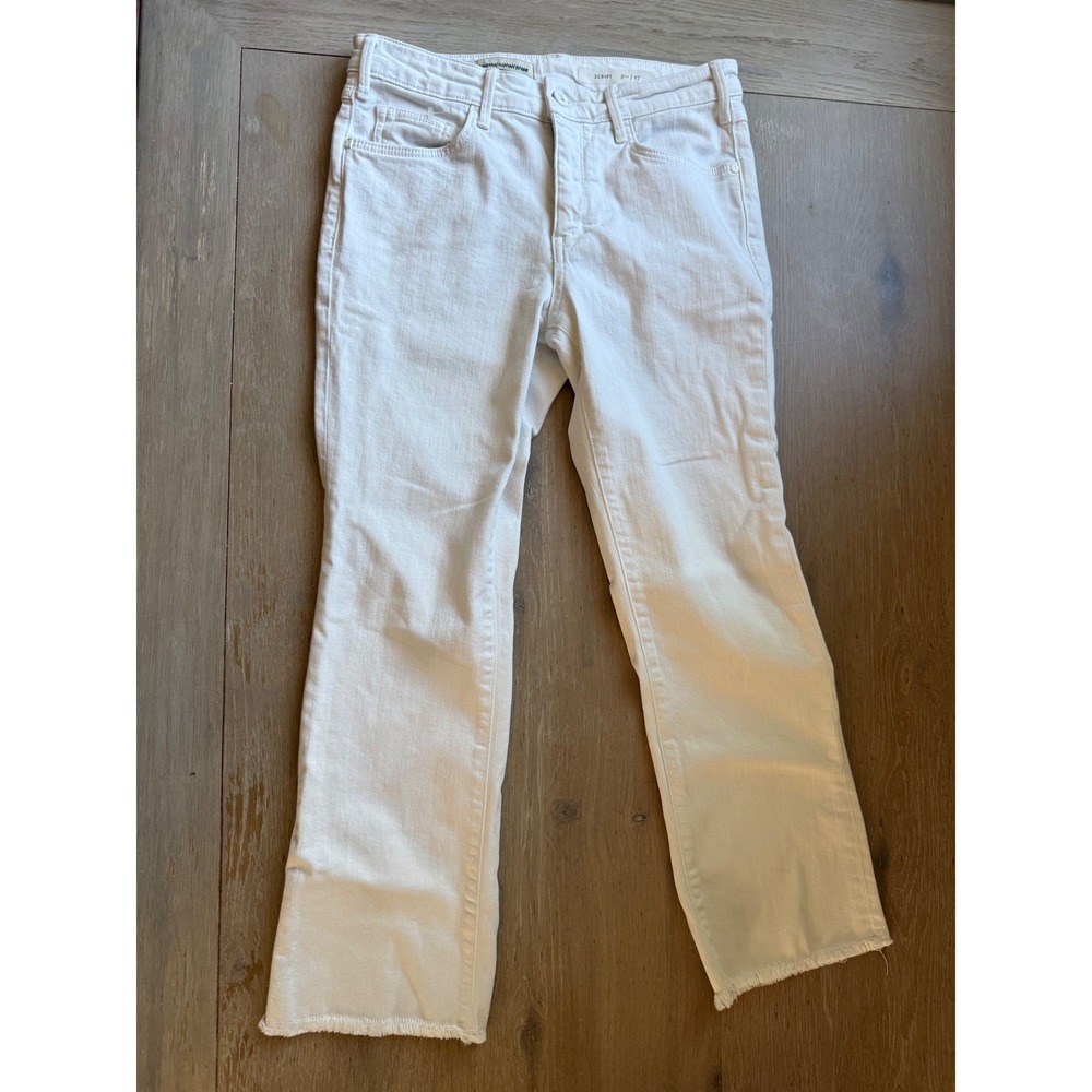 Pilcro and the Letterpress Script High Rise White Flare Raw Hem Jeans Size 27